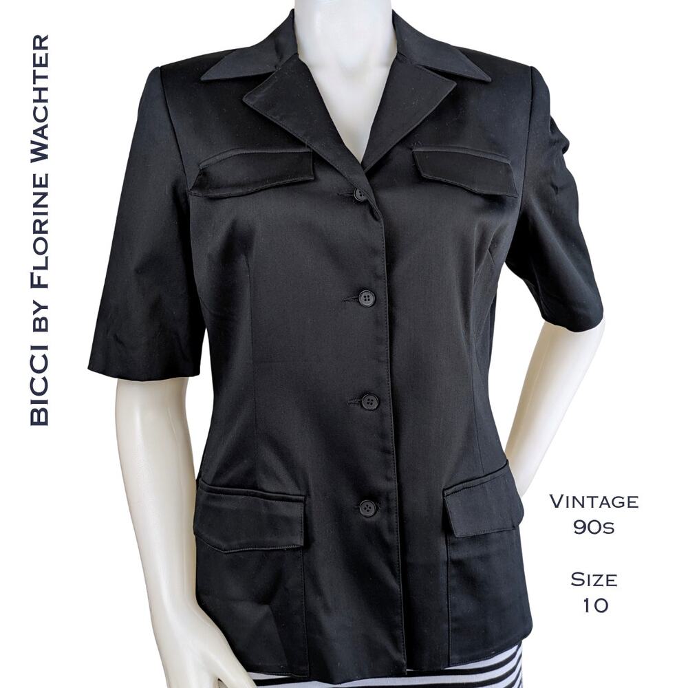 BICCI Florine Wachter Blazer 10 Black Short Sleeve VTG 90s USA Career Utility